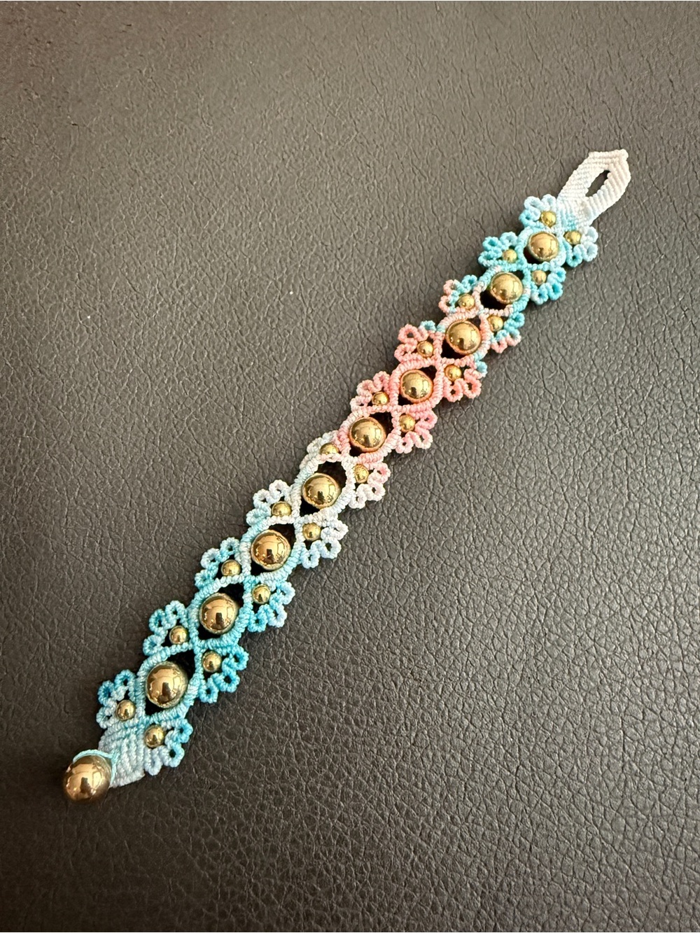 Handmade Floral Beaded Macramé Bracelet in Pastel Blue, Pink & Cream